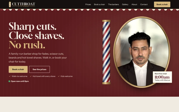 Cutthroat & Co Barbers: a light barber website template