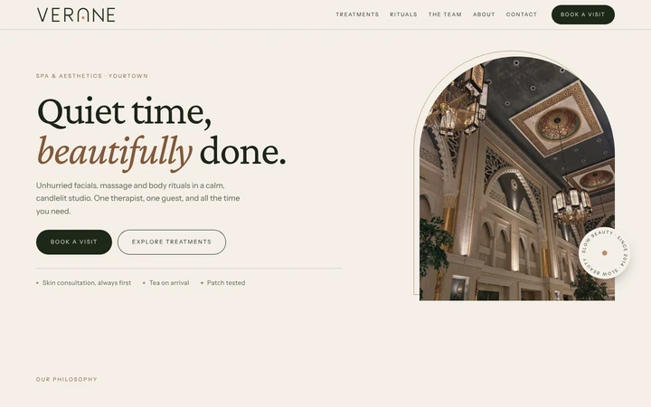 Verane Spa & Aesthetics: a light spa and aesthetics website template