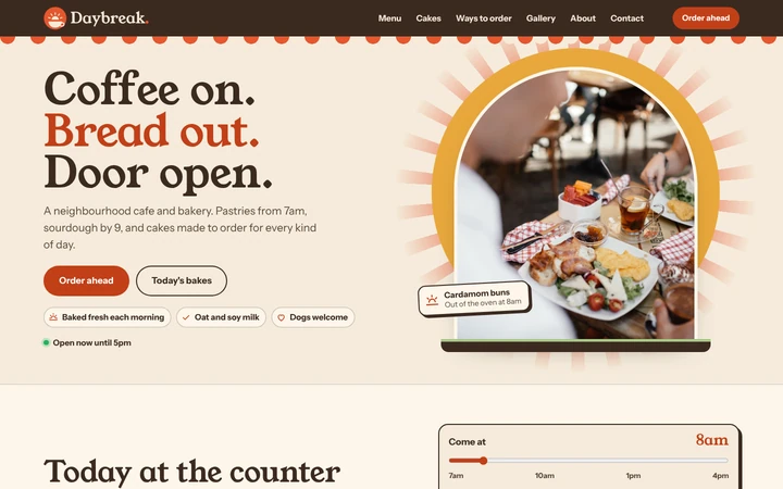 Daybreak Coffee & Bakery: a light cafe and bakery website template