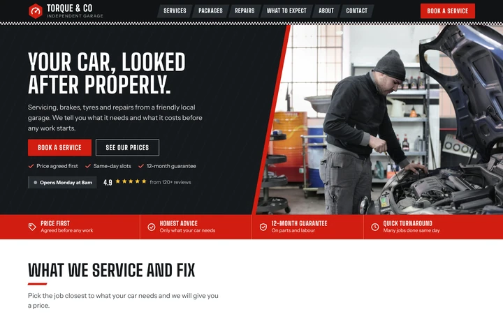 Torque & Co Garage: a light garage and mechanic website template