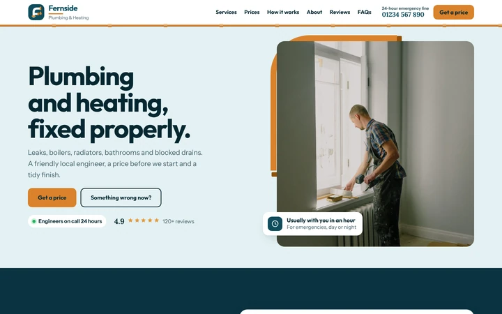 Fernside Plumbing & Heating: a light plumber and heating website template
