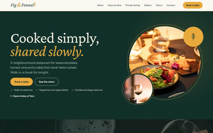 Fig & Fennel: a light restaurant website template