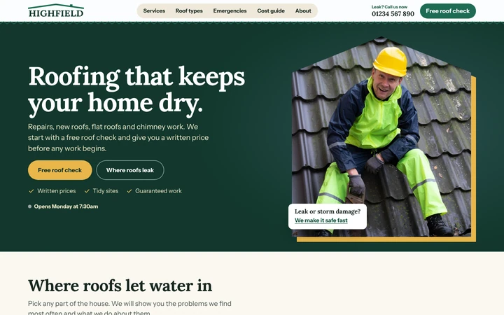 Highfield Roofing website template