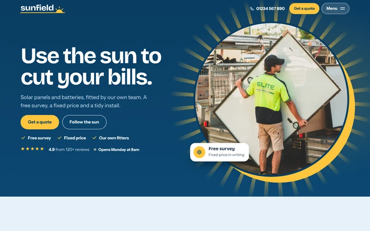 Sunfield Solar: a light solar installer website template