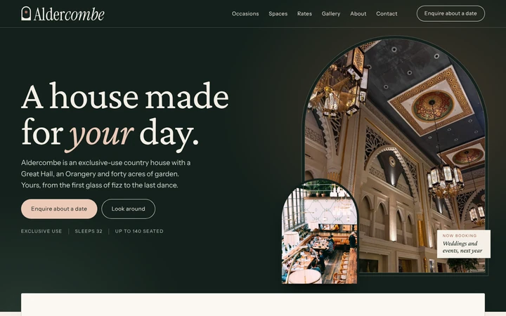 Aldercombe House: a light wedding and event venue website template