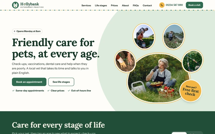 Hollybank Veterinary Practice: a light vet website template